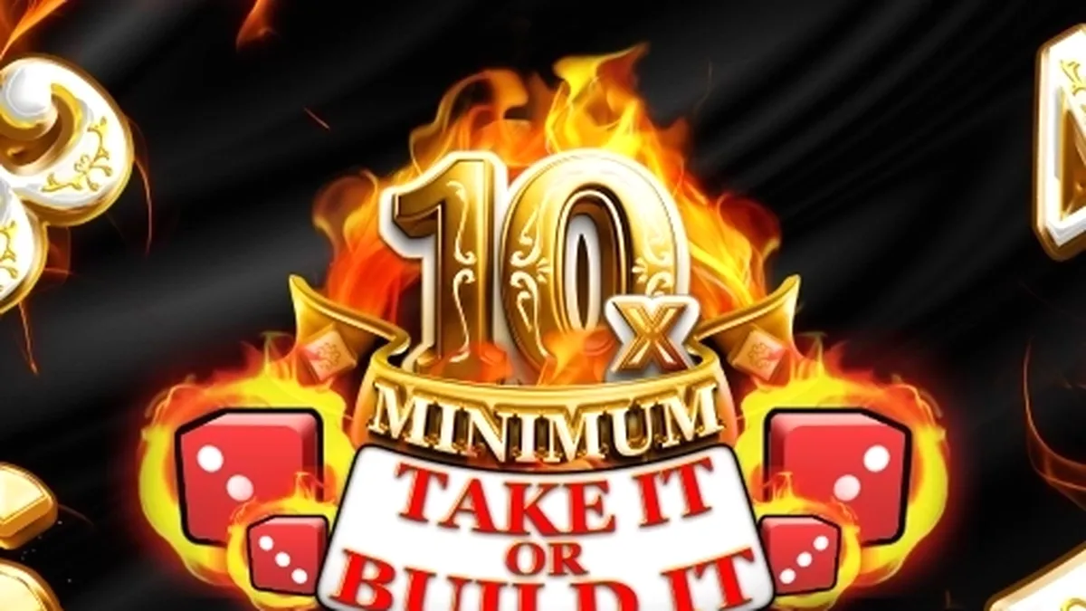 Interface do jogo de slot 10x Minimum Take It or Build It em um dispositivo móvel
