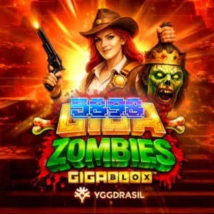 Tela de jogo do slot Giga Zombies GigaBlox com símbolos gigantes e cenário de ruínas